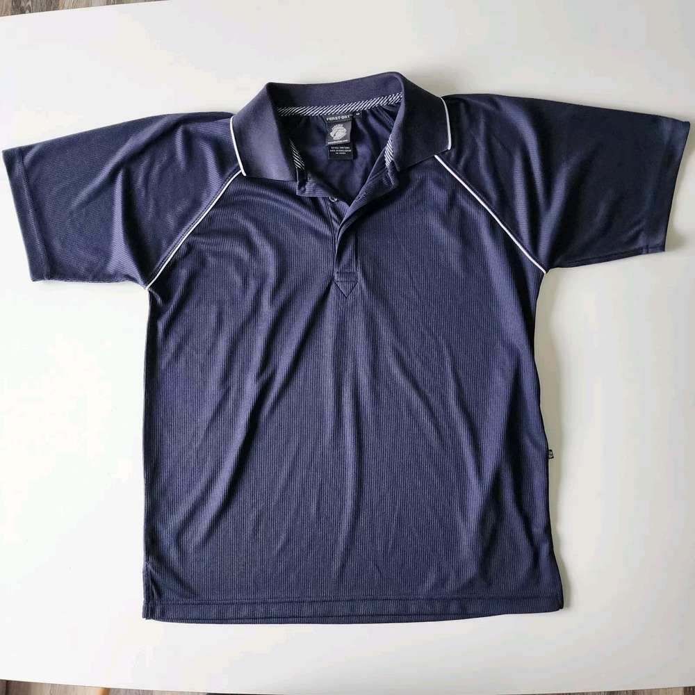 FERSTEN Polo Shirt‎ Mens Medium Navy 40" Chest Short Sleeve Waffle Golf Preppy